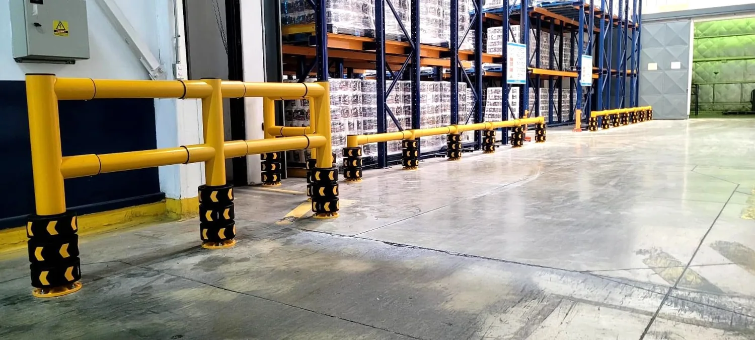 ENNAT pedestrian barrier and guardrail run at a Kimberly-Clark warehouse