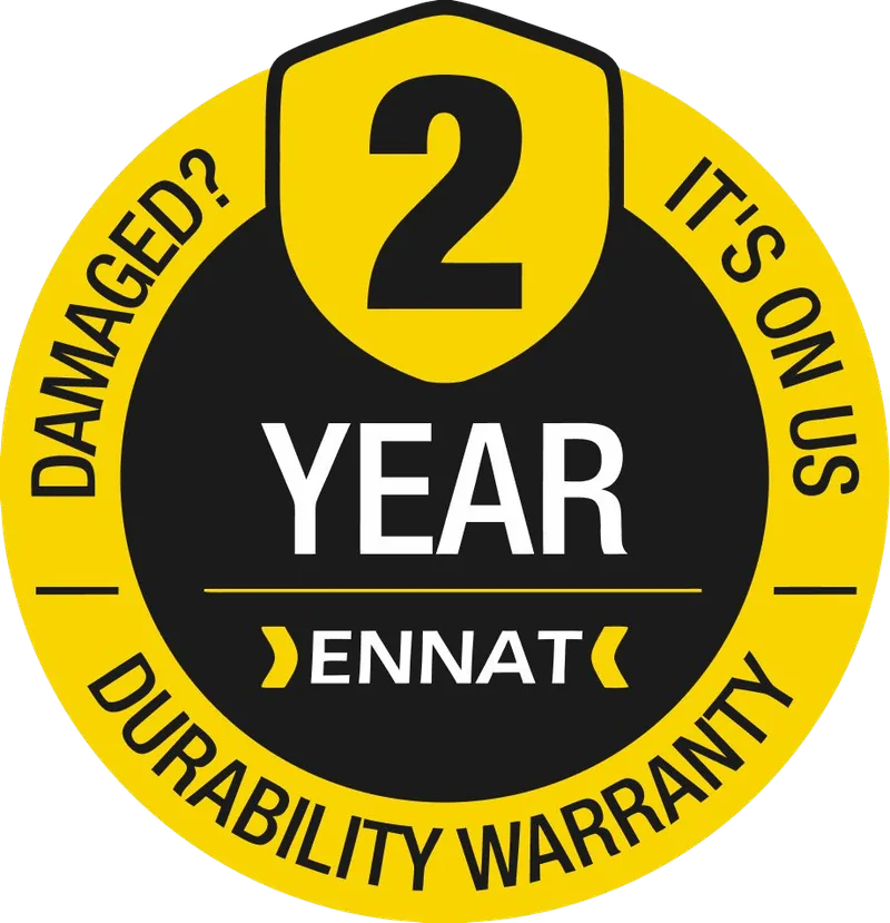 ENNAT Reliability Promise seal: 2-year cover. Damaged? It's on us